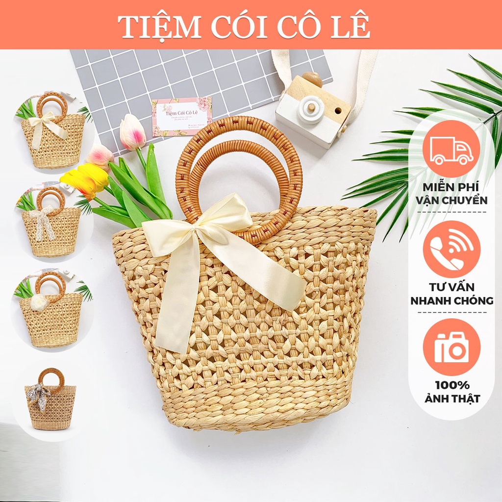 Túi lục bình đan hoa thị đi biển chụp ảnh áo dài xinh xắn - Tiệm Cói Cô Lê
