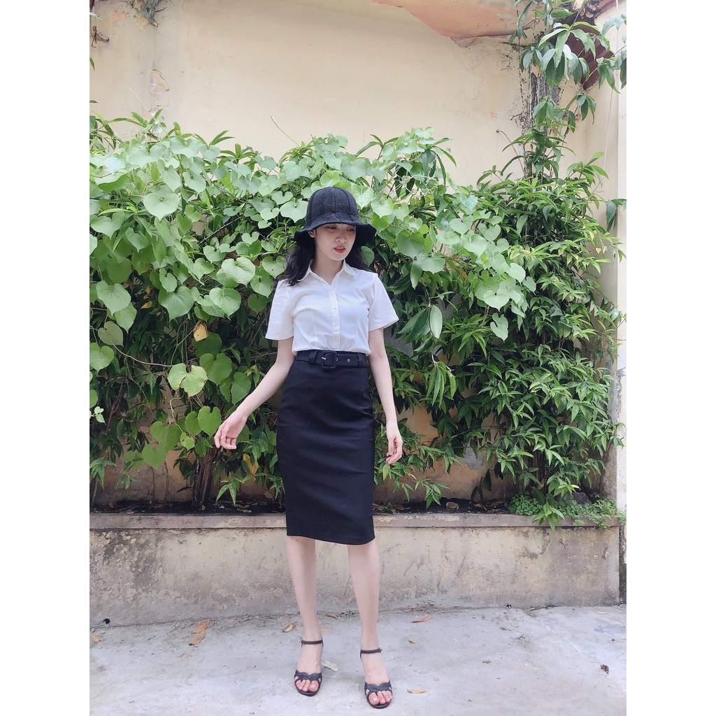 Chân váy công sở dài bigsize kèm belt màu đen dài 63cm [size từ 48-85kg] | BigBuy360 - bigbuy360.vn