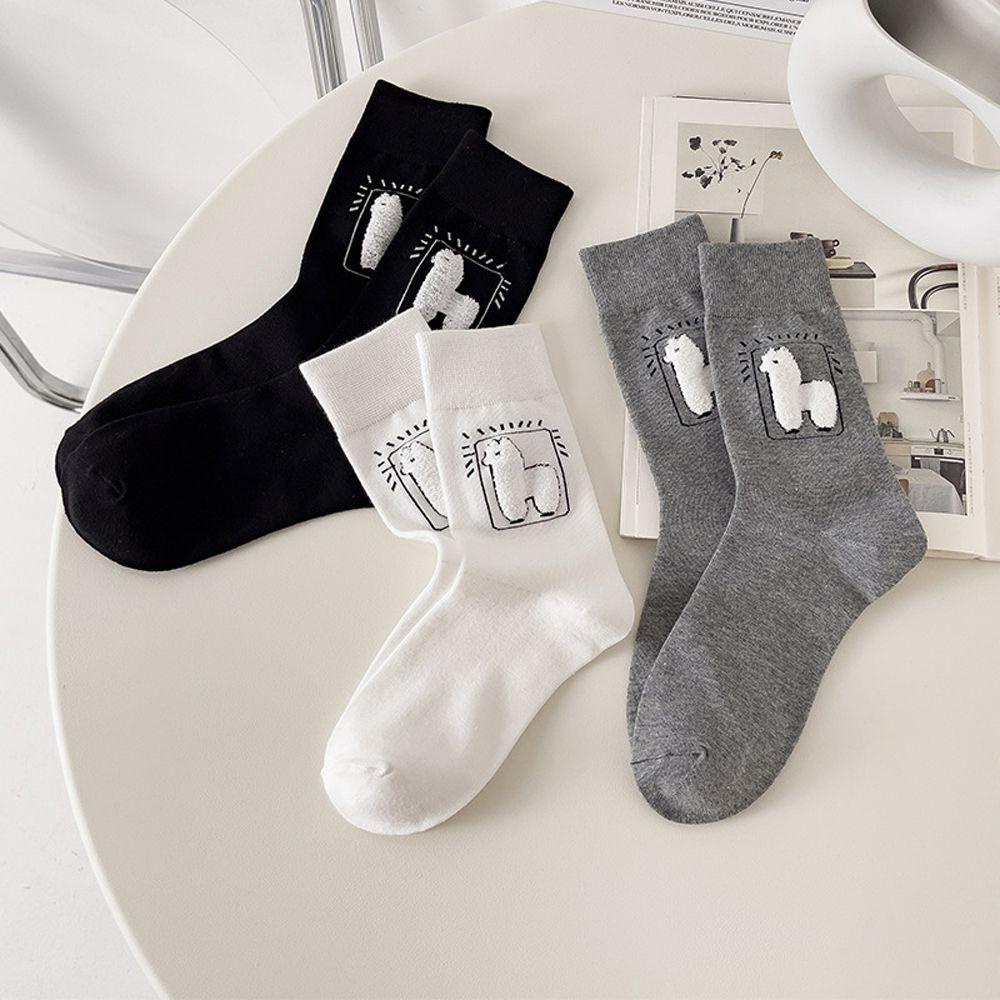 Vớ Cotton Cổ Vừa Thoáng Khí In Họa Tiết Hoạt Hình Alpaca Phong Cách Harajuku Đường Phố Thời Trang Cho Nam Và Nữ