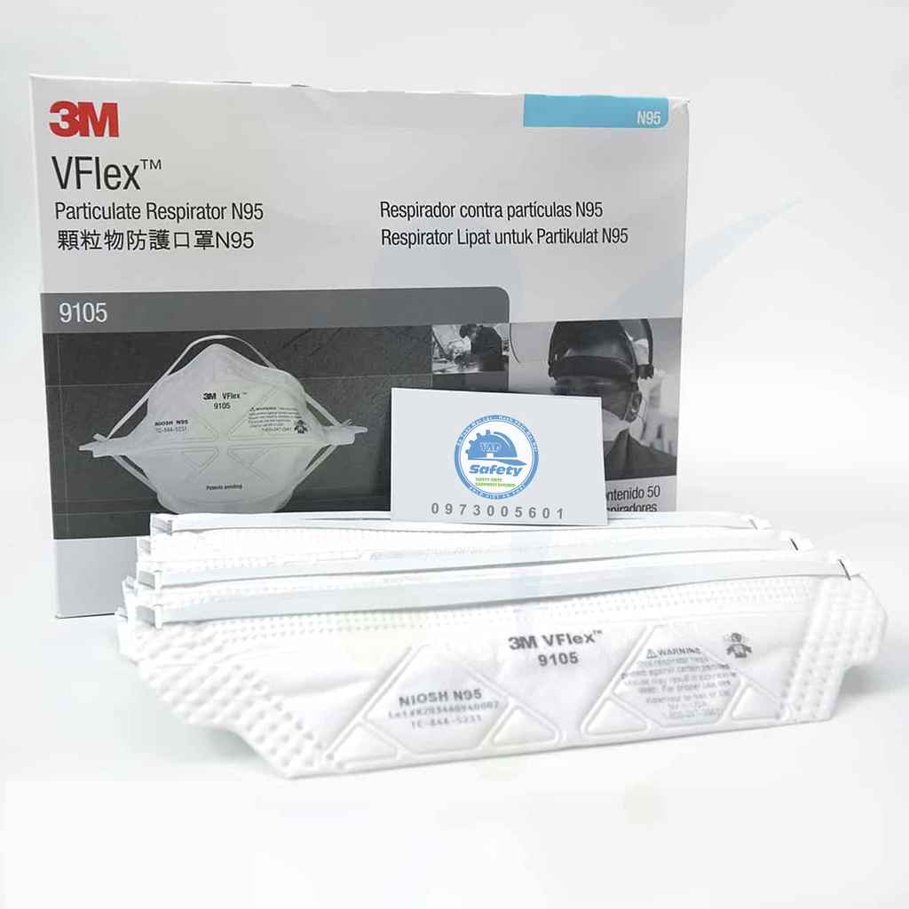 1 cái Khẩu trang N95 3M VFLEX 9105 CHÍNH HÃNG - Khẩu trang chuẩn Niosh N95 kháng khuẩn lọc bụi mịn, sử dụng trong y tế