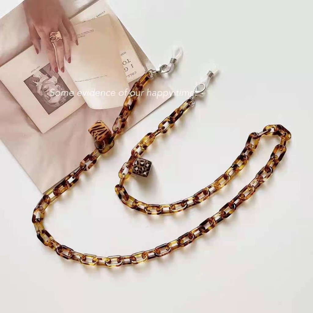 Dây đeo mắt kính bằng acrylic họa tiết da báo thời trang mới