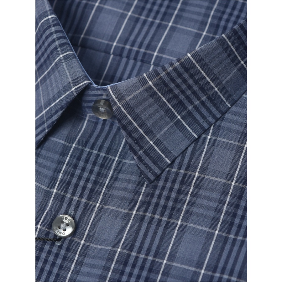 Áo Sơ Mi Nam Ngắn Tay Owen AR220048NT Somi Cộc Tay Công Sở Cao Cấp Màu Kẻ Caro Navy Xám Trắng Chất Sợi Tre Regular Fit