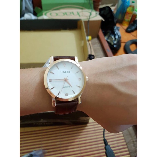 Đồng hồ nam halei dây da xịn