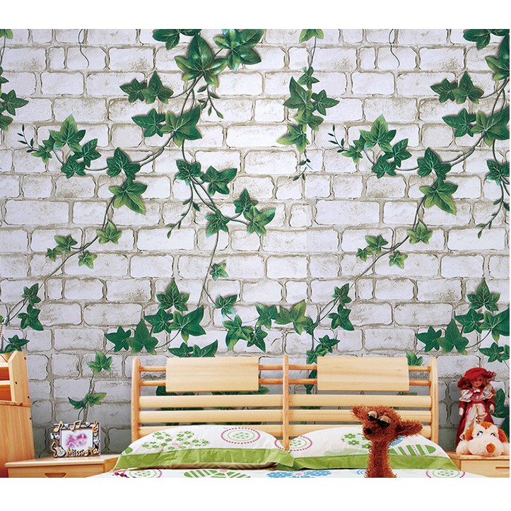 Cuộn 10m giấy dán tường đá dây leo xanh khổ rộng 45cm