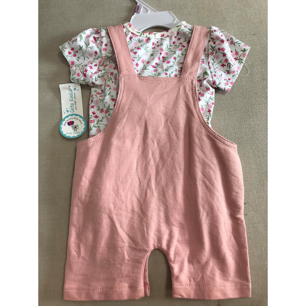 Set yếm thỏ hồng áo hoa cho bé gái 3-24m