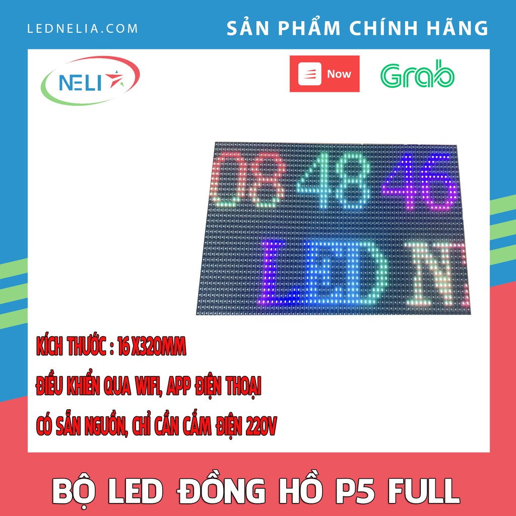 Bộ đồng hồ LED p5 full có sẵn nguồn, mạch cắm điện là sử dụng không cần đấu nối