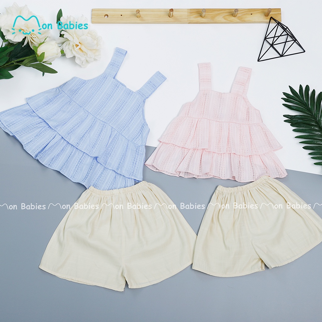 Bộ quần áo hai dây bé gái 1-6 tuổi MonBabies VL66 hai tầng xoè chất thô xô cao cấp chính hãng