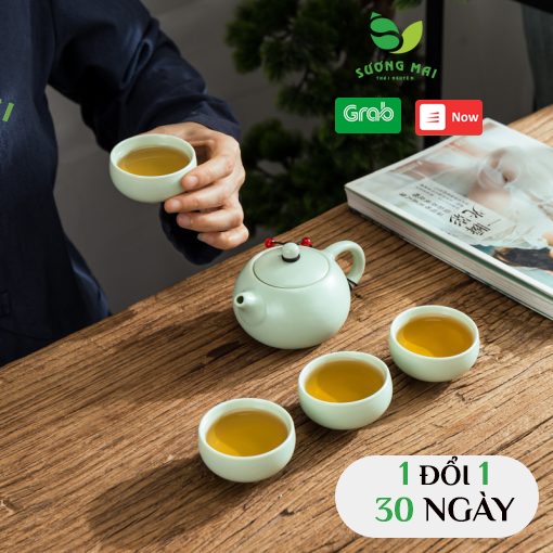 Bộ Ấm Trà Sứ 5 Món SƯƠNG MAI Đen Trắng Xanh - Bảo Hành 30 Ngày - SM00005