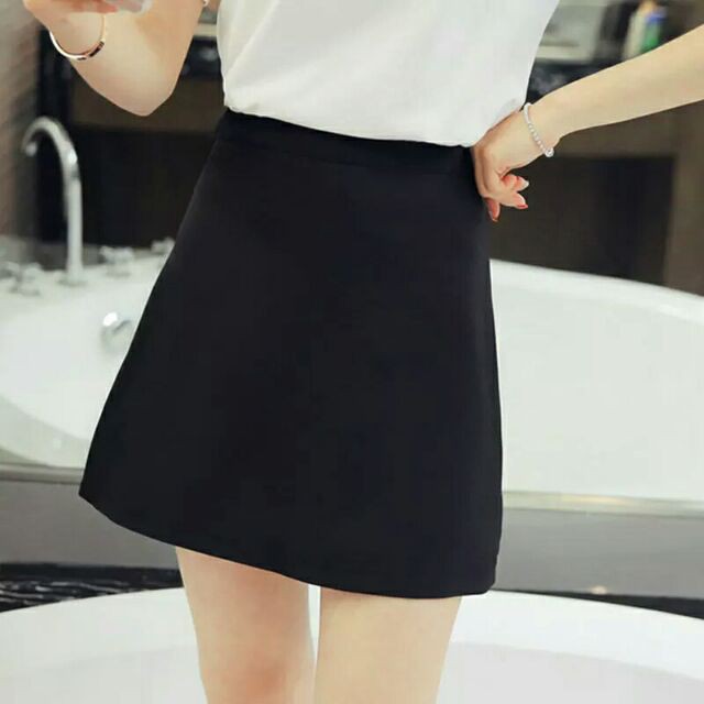 CHÂN VÁY CHỮ A BASIC KINA MÀU ĐEN LƯNG THUN CÓ QUẦN LÓT TRONG
