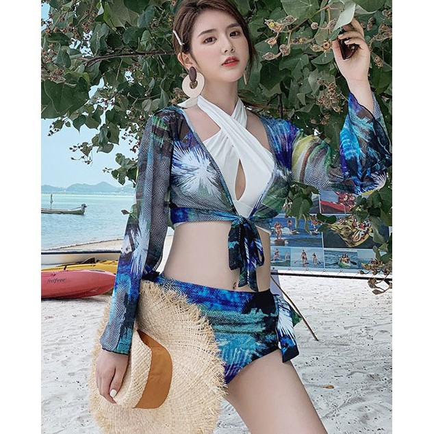 Bikini 3 mảnh họa tiết in 3D Cá tính trẻ trung [HÀNG CÓ SẴN] Đồ bơi đi biển đẹp, hàng Quảng Châu