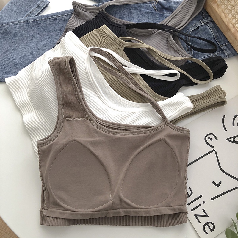 Áo Croptop 2 Dây Có Mút Ngực quai lệch Form Ngắn Chất Len Tăm dày dặn RT8