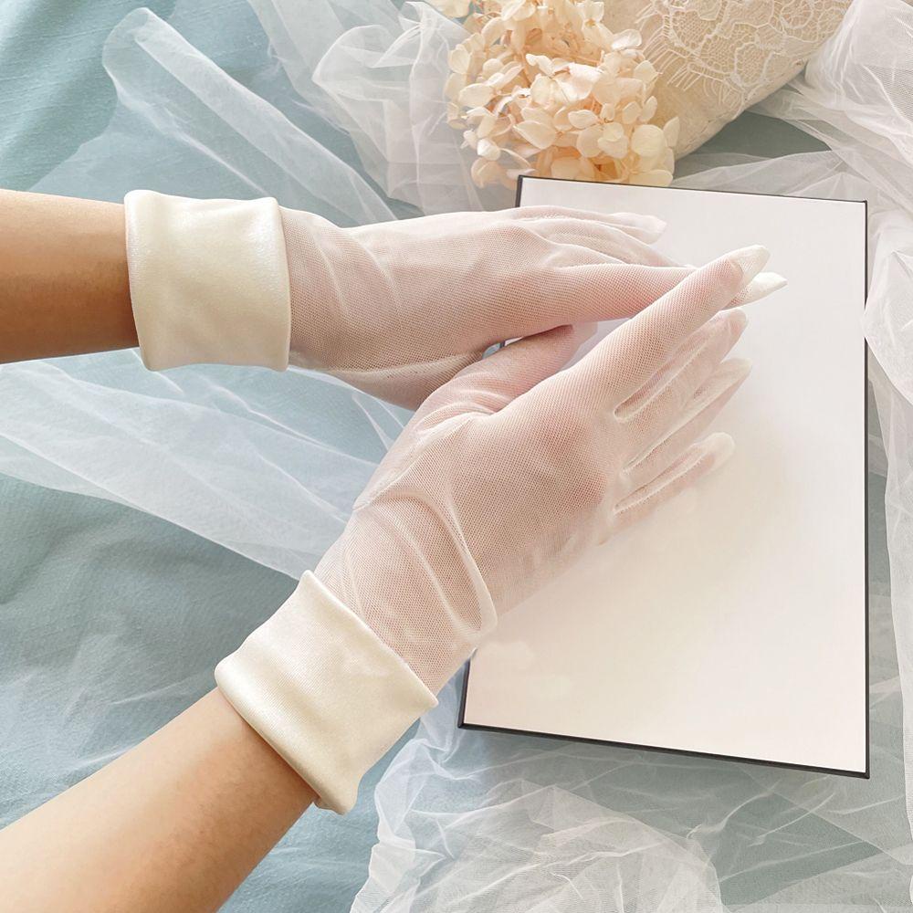 VANES1 Găng Tay Màu Trắng Trong Suốt Thiết Kế Tinh Tế Cho Cô Dâu