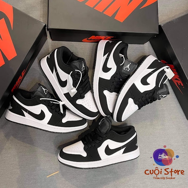 Giày thể thao Jordan panda JD 1 cổ thấp đen trắng, Giày air Jodan 1 high panda thấp cổ nam nữ dễ phối đồ Full Box Bill