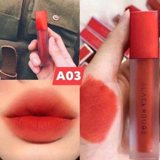 Son kem lì Black Rouge A03 đỏ cam, chất son mềm, mịn,  bền màu lâu, không gây cảm giác nứt nẻ khô môi, Acosmetics 37.6g