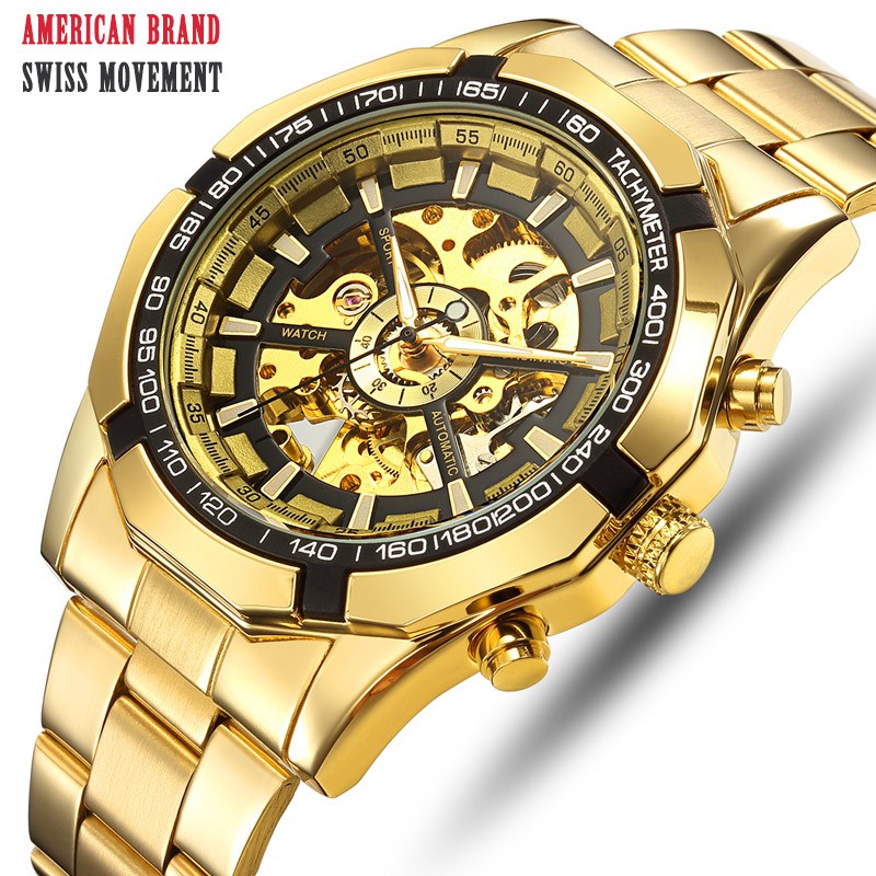 Đồng hồ nam FORSINING dây thép không gỉ sang trọng