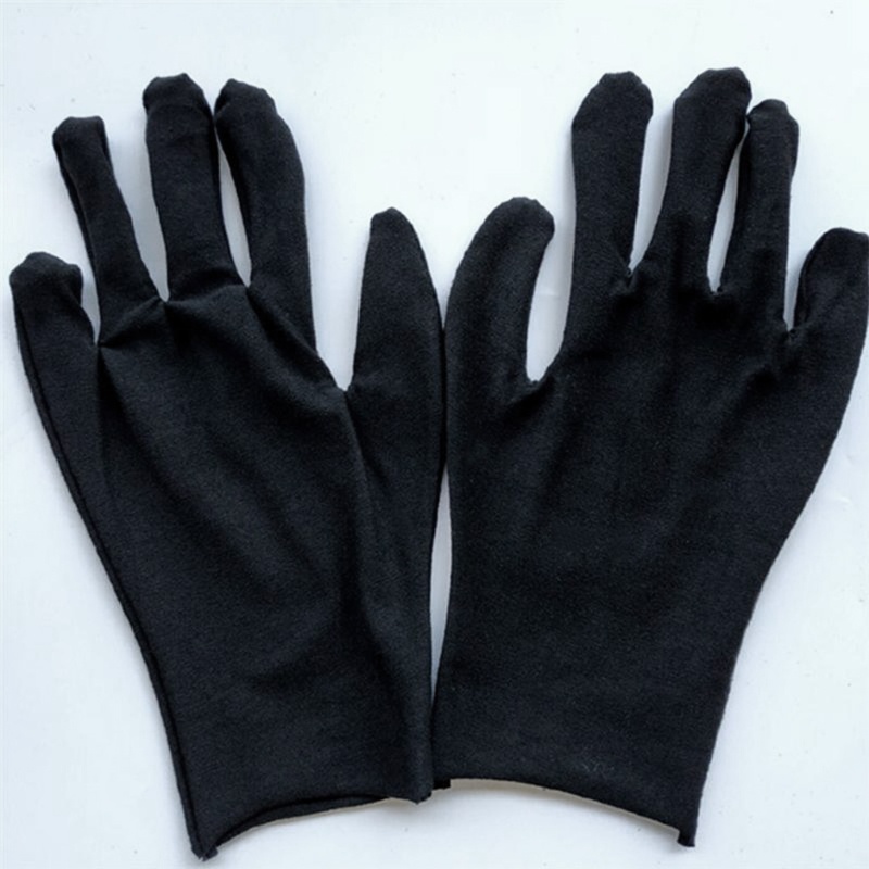 Bộ 12 đôi găng tay xỏ đủ ngón bằng cotton mềm mại màu đen có thể co giãn dùng cầm đồ trang sức/ hóa trang Halloween