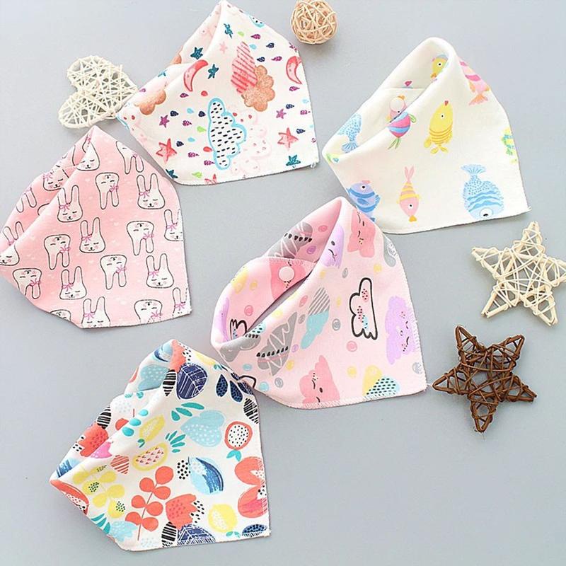 Yếm hình tam giác vải cotton dày hai lớp thấm nước bọt phối nút cài cho bé
