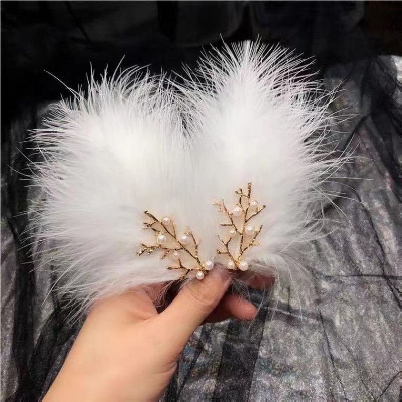Kẹp tóc mái đính lông vũ phong cách cổ điển dễ thương thời trang thu đông