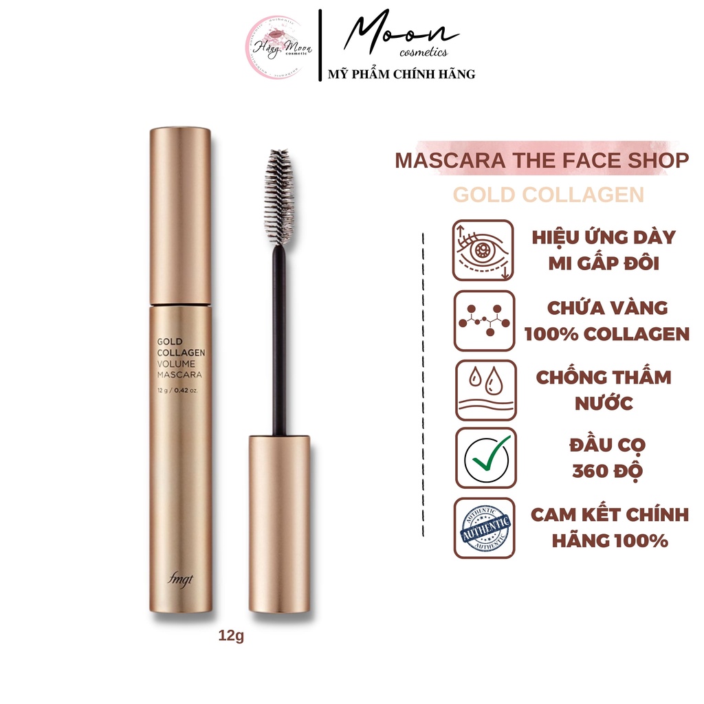 Mascara Cong Mi, Chuốt Mi Dày và Dài THE FACE SHOP Gold Collagen Volume 12g