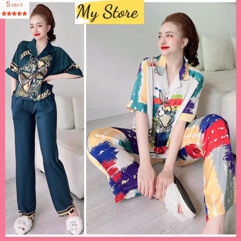 Đồ bộ nữ đẹp, bộ ngủ lụa latin thiết kế cao cấp tay ngắn quần dài dễ thương freesize dưới 62kg MY STORE