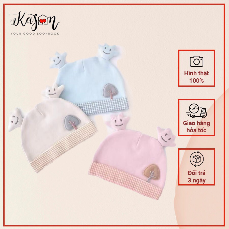 Mũ Nón Sơ Sinh Cotton Tai Họa Tiết Ngôi Sao Cười