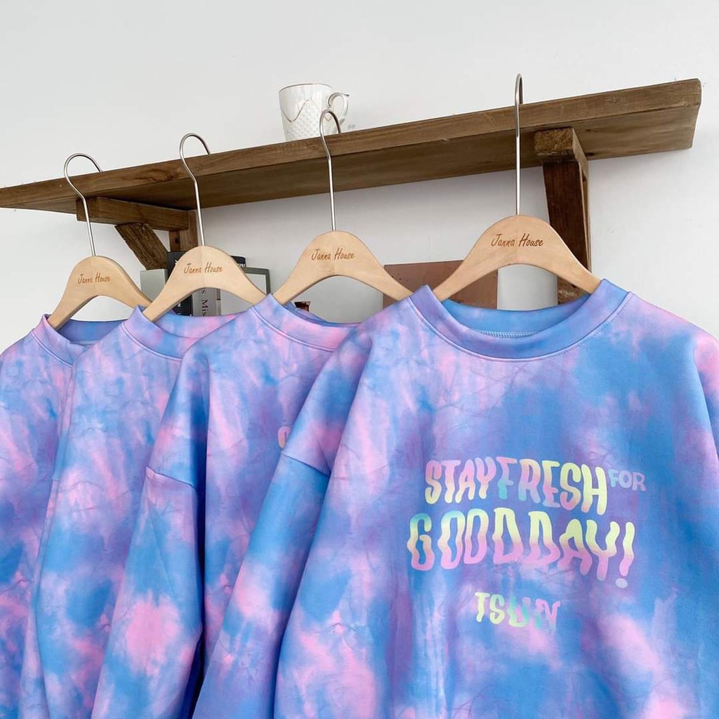 ÁO NỈ LOANG SWEATER TSUN STAY FRESH FOR GOOD DAY Hồng Xanh Tay Dài