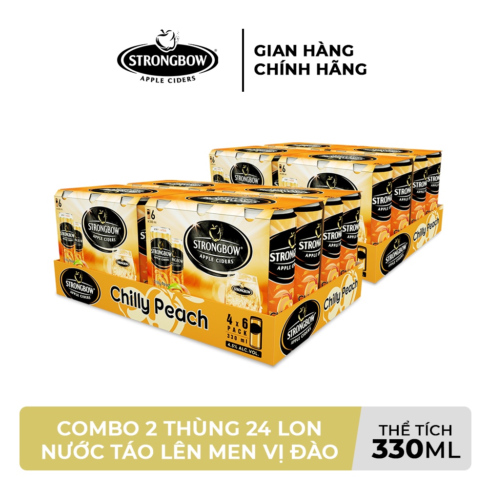 HỎA TỐC HCM - Combo 2 Thùng 24 lon nước táo lên men Strongbow Vị Đào 330ml/lon