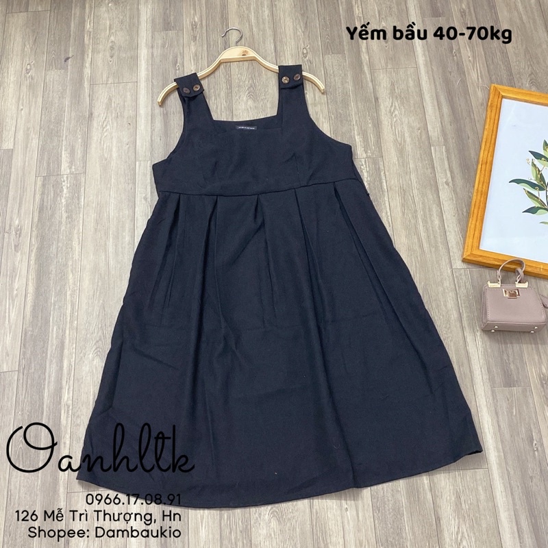 [ 40-65kg] Set váy bầu mùa đông - Đầm yếm bầu nhung tăm dáng baby doll trẻ đẹp