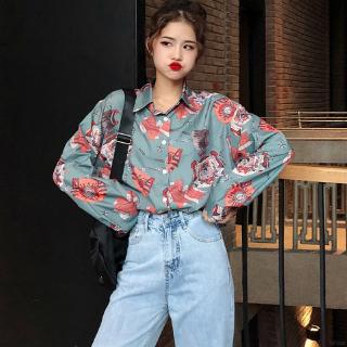 Áo sơ mi tay dài họa tiết thổ cẩm phong cách Hàn Quốc cho nữ