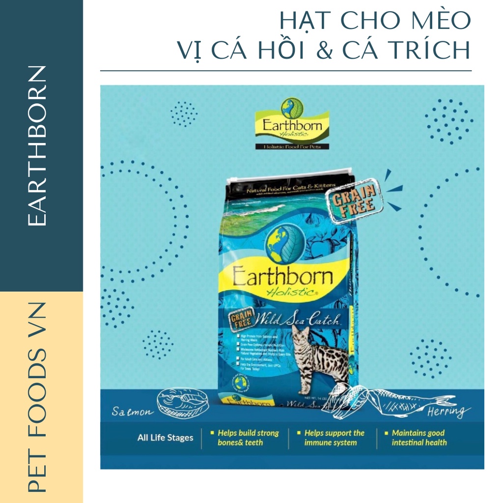 Hạt cho mèo EARTHBORN Wild Sea Catch 2kg vị Cá Hồi &amp; Cá Trích