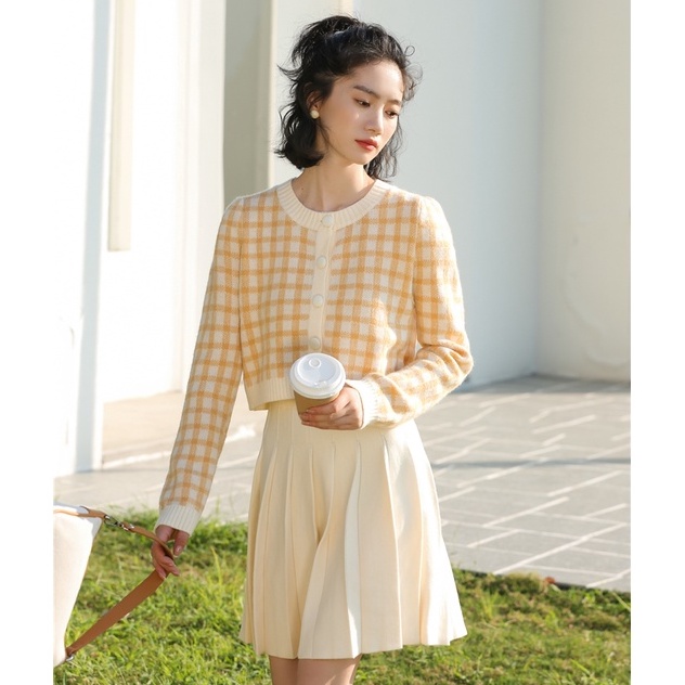 Áo khoác cardigan dệt kim tay dài cổ tròn họa tiết kẻ sọc thời trang cho nữ 46933