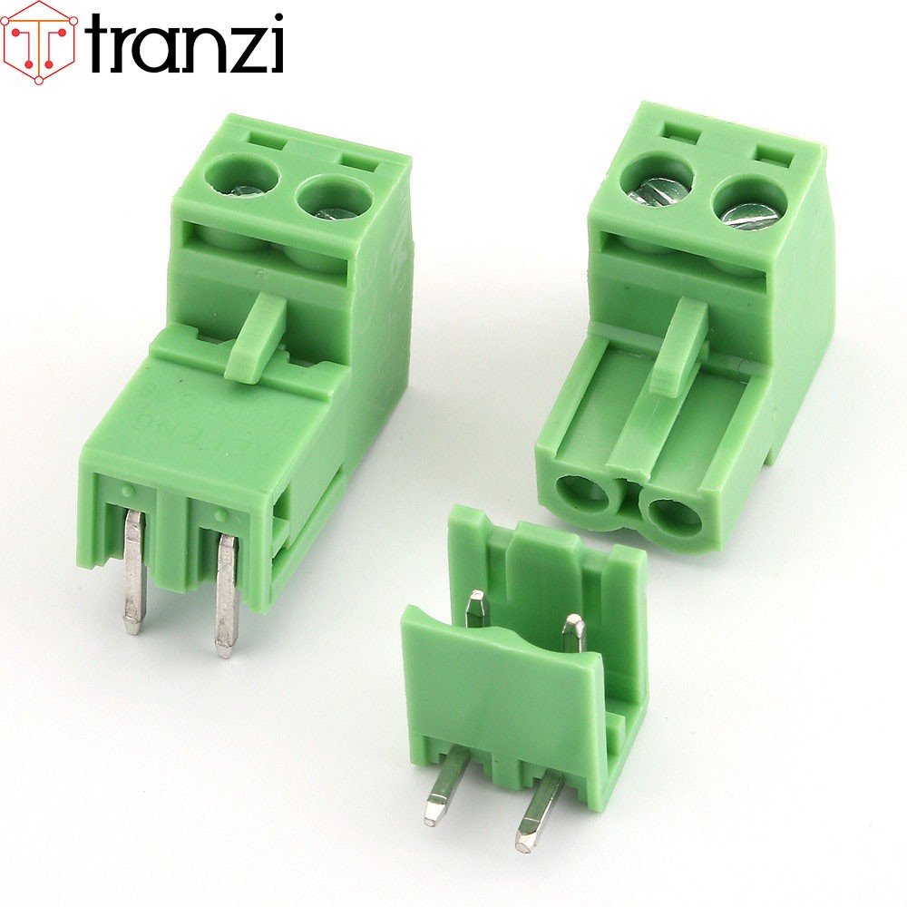 Cầu đấu 5.08mm 2EDG5.08 2P bộ đực cái chân cắm cong xanh - túi 5 bộ đực cái