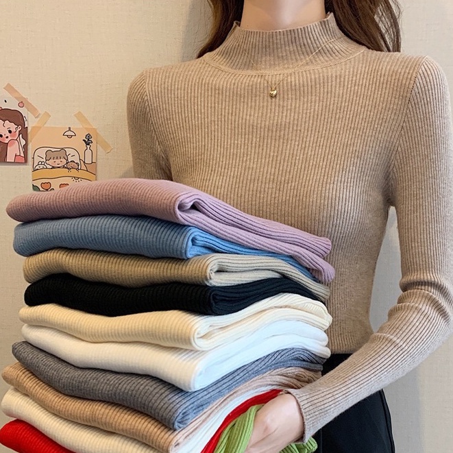 Áo Len Tăm  Dài Tay Cổ 3cm Màu Vintage Cực Xinh - TG16