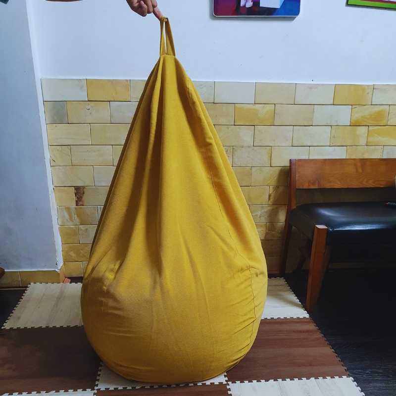 Ghế Lười Hạt Xốp 3ii Home Hình Trái Lê Size L 100x120cm Màu Vàng Vải Nhung Gân Cao Cấp Nhẹ Nhàng Mềm Mại Êm Ái