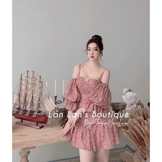 Đầm trễ vai xếp li hoa nhí