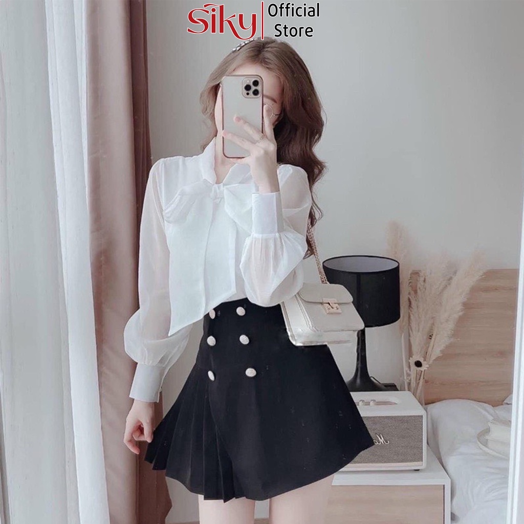 Áo sơ mi nữ SIKY chất lụa voan mềm 2 lớp, cổ nơ siêu xinh - SM03