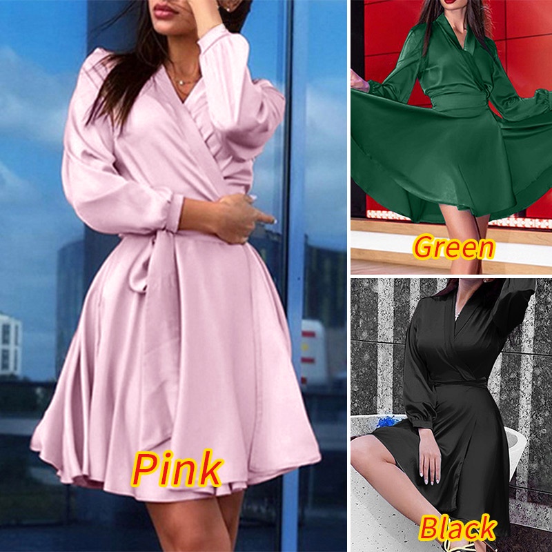 Đầm nữ Zanzea tay dài cổ chữ V thời trang châu âu gợi cảm