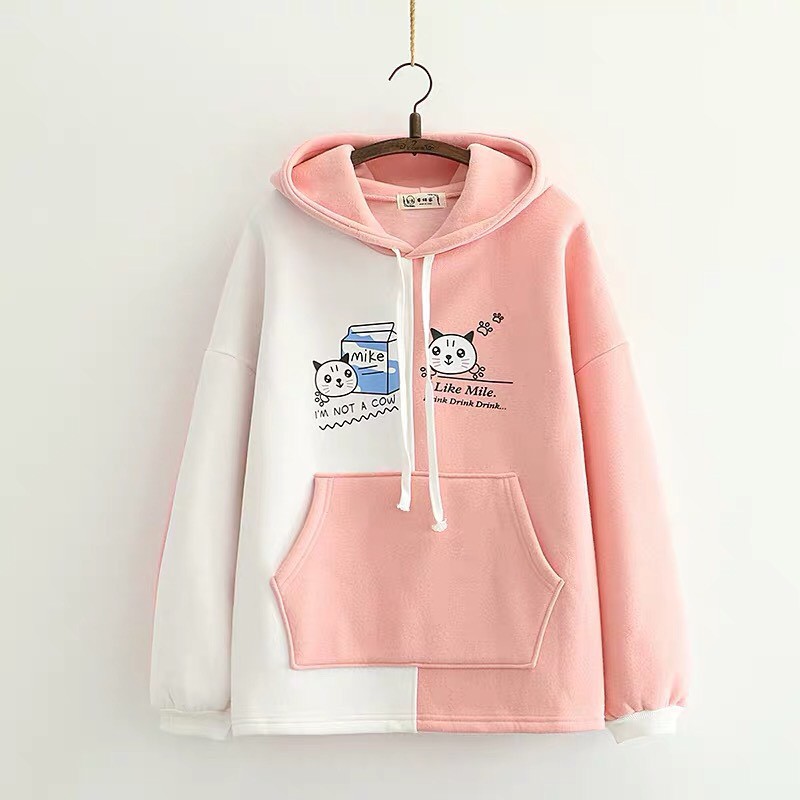 Áo Hoodie Nữ Chất Vải Nỉ Poly Hàng Freesize 1 Cỡ Form Dáng Rộng Dưới 65kg Mặc Vừa (Mèo Hộp Sữa) | BigBuy360 - bigbuy360.vn