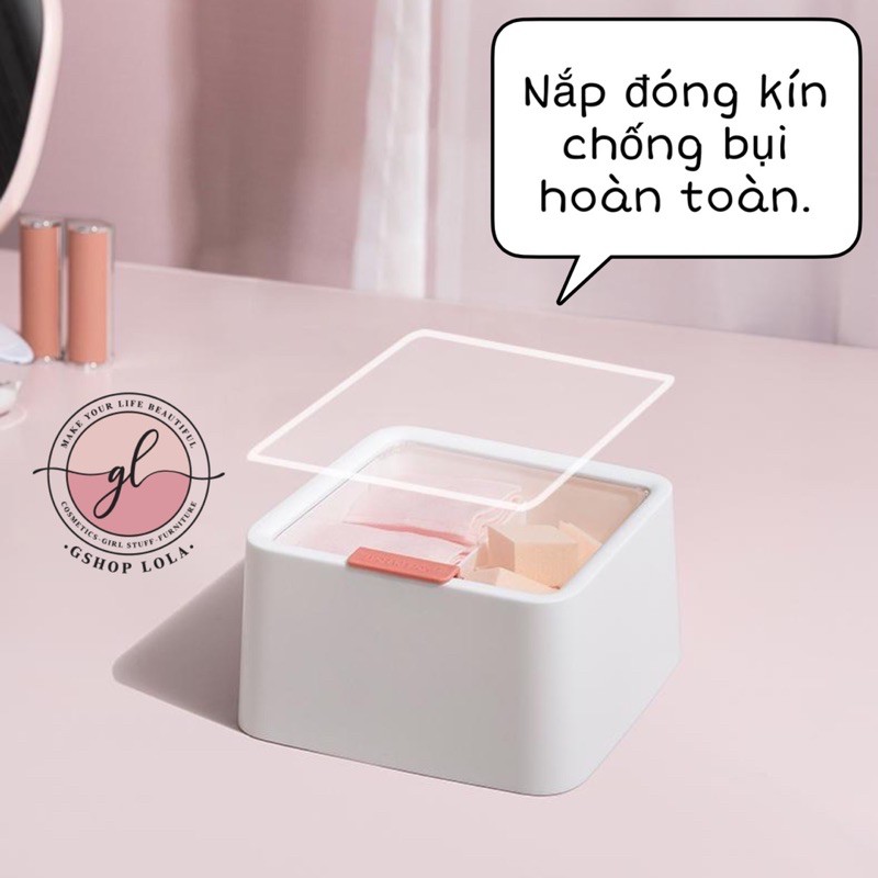 [CÓ SẴN] Hộp nhựa xinh đựng bông tăm, bông tẩy trang, sponge