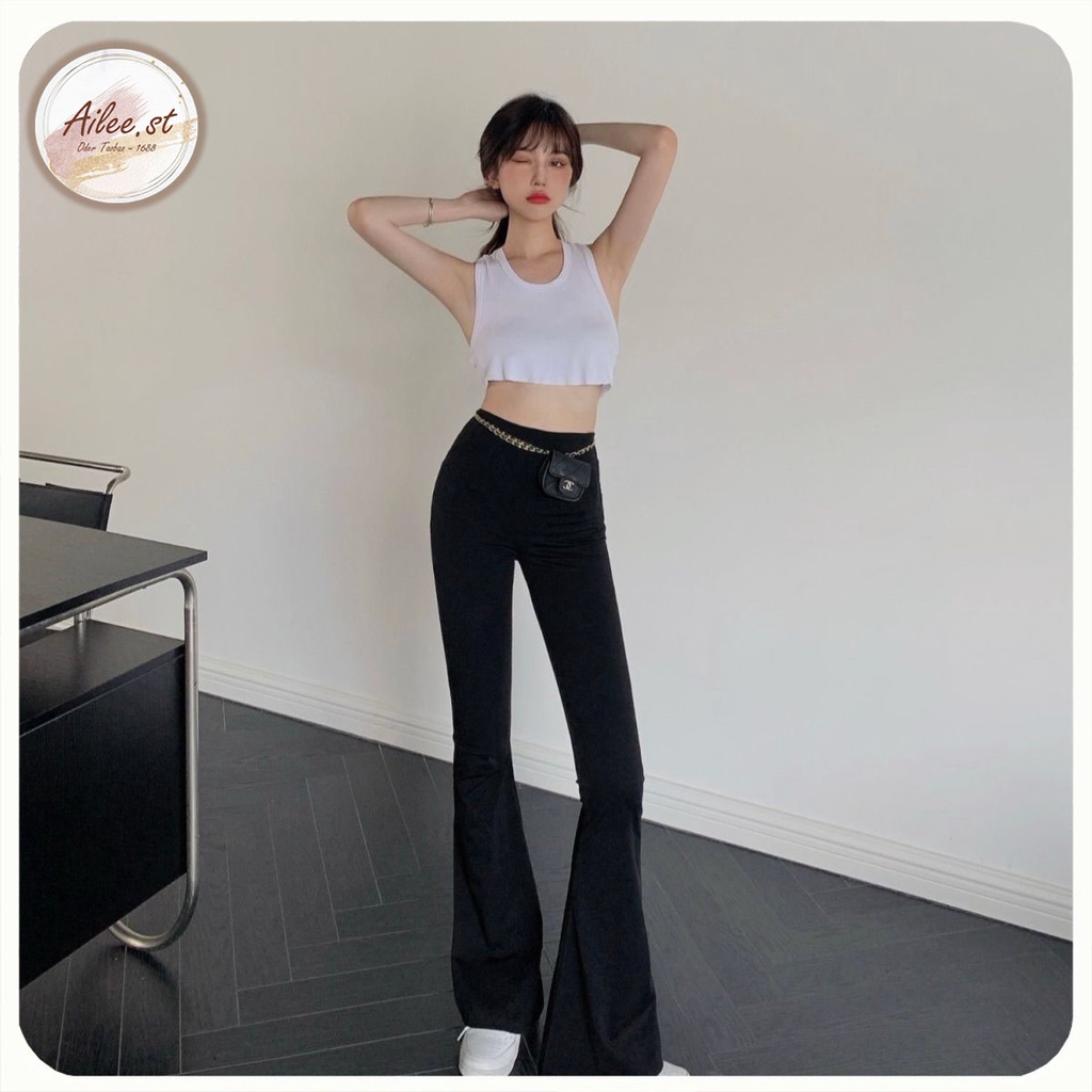 QNU 005 Quần Nữ Ống Loe Chất Cotton Quần Legging Cạp Chun Lưng Cao Tôn Dáng Nâng Mông Co Dãn 4 Chiều Hack Dáng Ailee