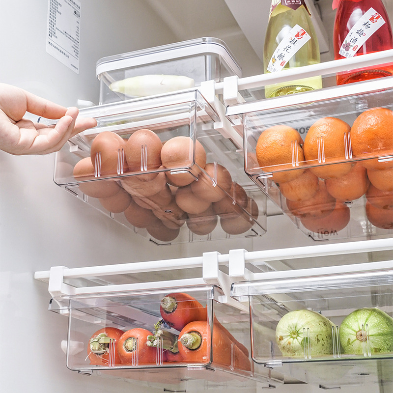 Hộp đựng thực phẩm PET 4/ 8 ngăn kèm tay cầm có thể tháo rời kéo tự do trong tủ lạnh
