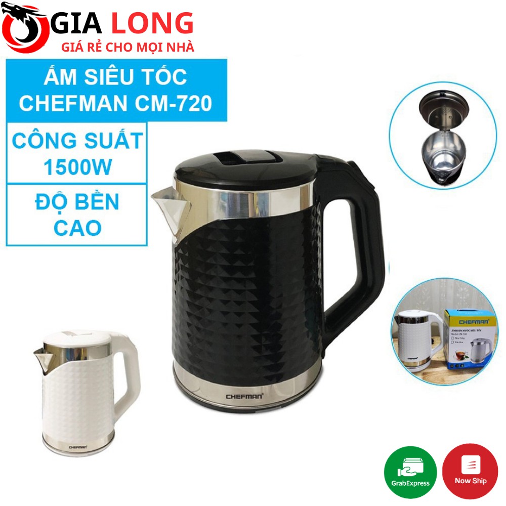 Ấm Siêu Tốc Chefman CM-720 Chính Hãng 2 Lớp Cách Điện, Dung Tích 2 Lít