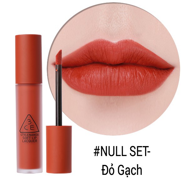 ✨🌸🍃Auth 100%✨🌸🍃Son Kem Lì 3CE Soft Lip Lacquer #NULL SET( Cam Cháy Trầm) Hàn Quốc Chính Hãng