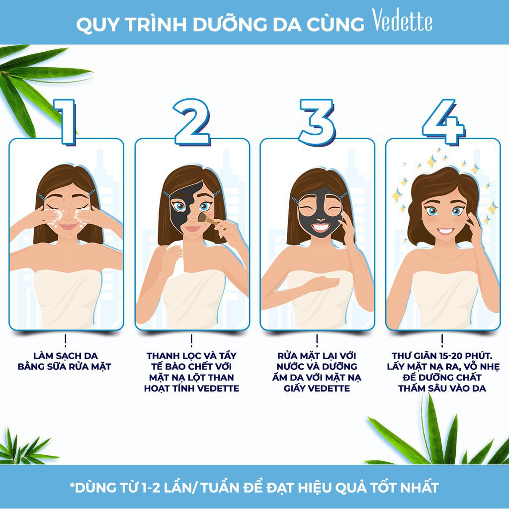 Combo 5 Mặt Nạ Giấy Than Đen Hoạt Tính Vedette 22ml - Tươi Mát Và Sáng Khỏe Làn Da