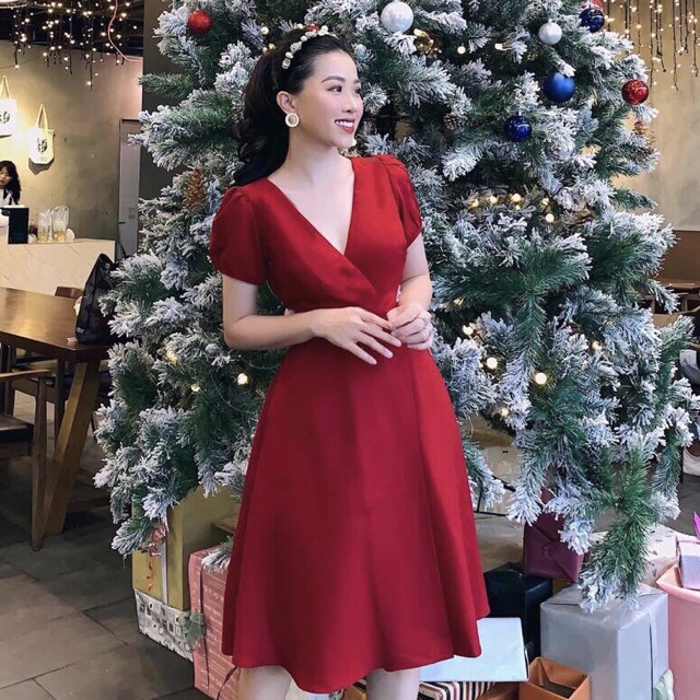 Đầm đỏ form dài cổ V (kèm hình thật) | BigBuy360 - bigbuy360.vn