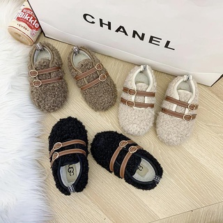 Giày lười cotton phối lông ấm áp thời trang mùa đông Hàn Quốc mới cho bé trai và gái thumbnail