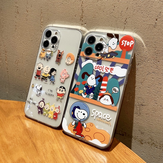 Huawei Y7A Y8P Y9 Prime 2019 Y9S Nova 7 7i 5T 3 3i 3e 4e SE P40 P30 P20 Pro Lite Honor 8X Cute Cartoon Snoopy Crayon Shin-chan Clear Straight Edge Fine Hole Tpu Soft Phone Case HLJ 11