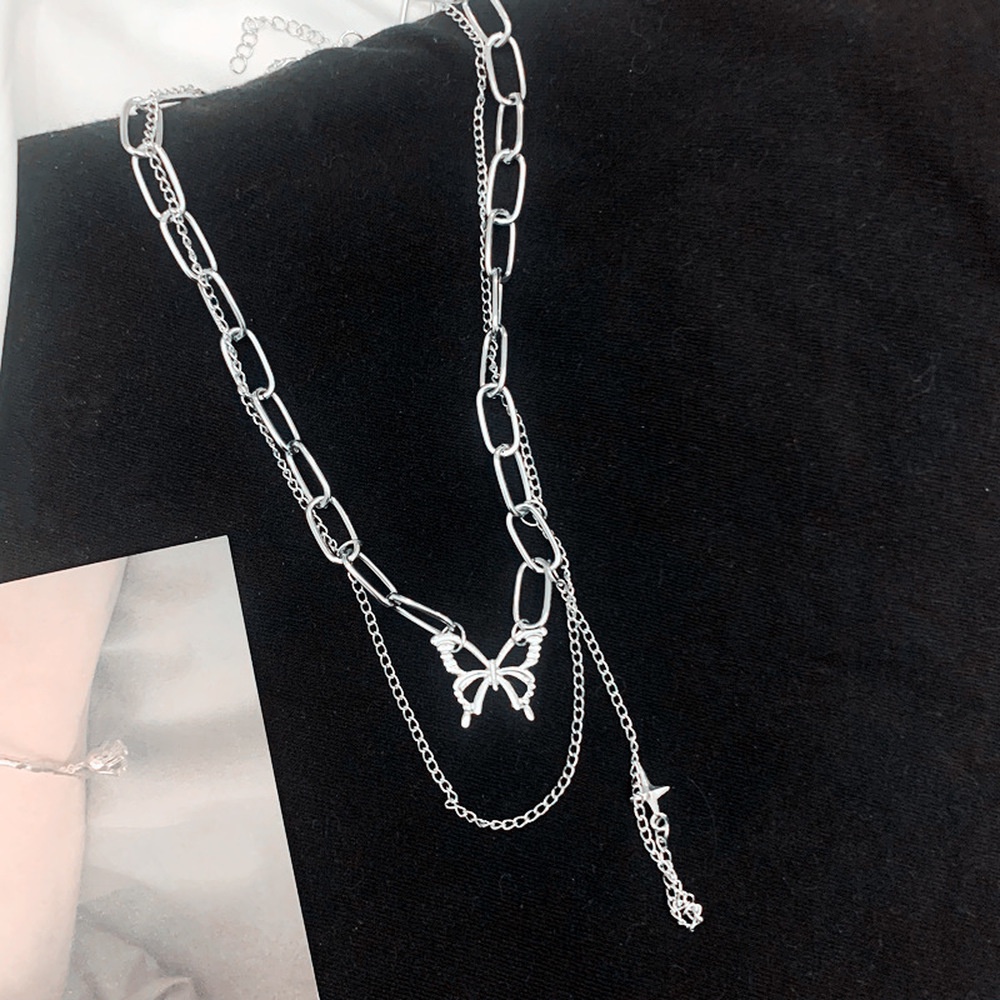 Vòng cổ Sợi Xích Dáng Dài Mặt Hình Bướm Mạ Điện Phong Cách Hip hop Thời Trang Quyến Rũ Cho