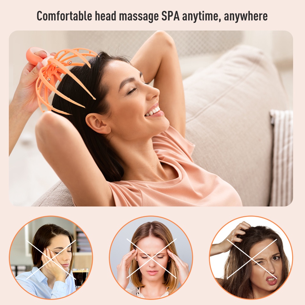 Cây massage đầu thư giãn thông minhD,  Dụng Cụ Mát Xa Đầu 12 Móng Bằng Thép 6 Bóng Thép Thư Giãn Giảm Mệt Mỏi Cho SPA