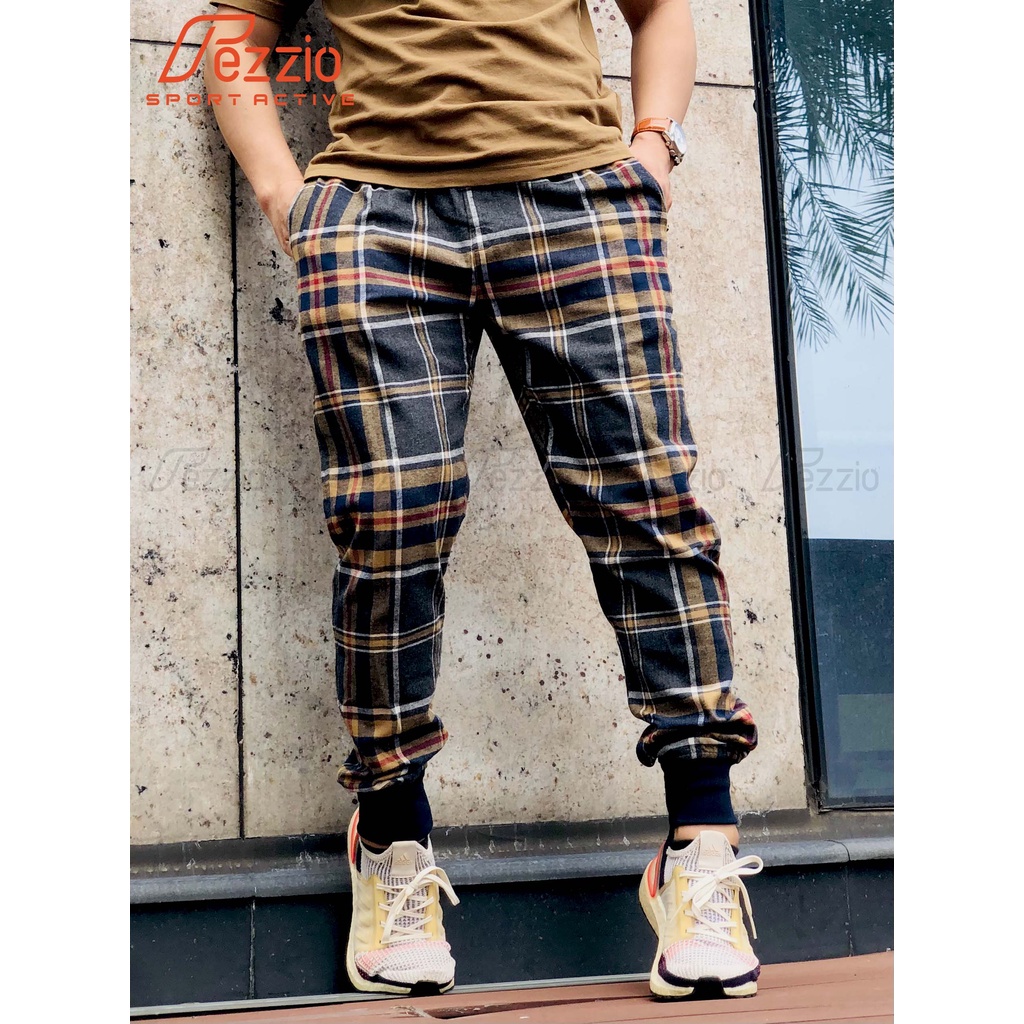 Quần jogger nỉ caro, quần caro nam hàn quốc, quần caro hot trend thương hiệu FEZZIO chính hãng
